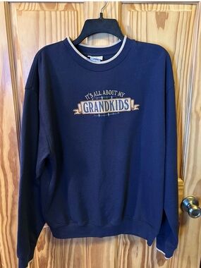 Navy Crewneck Sweatshirt with "Grandkids" Embroidered Motif